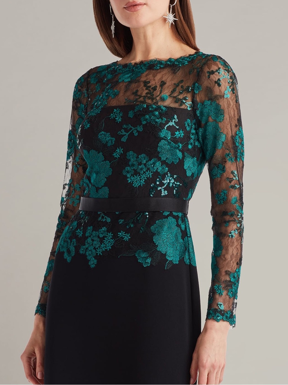 Tadashi Shoji Beacon Embroidered Illusion Lace Bodice Gown Maxi Dress NWOT $478 - Picture 6 of 13